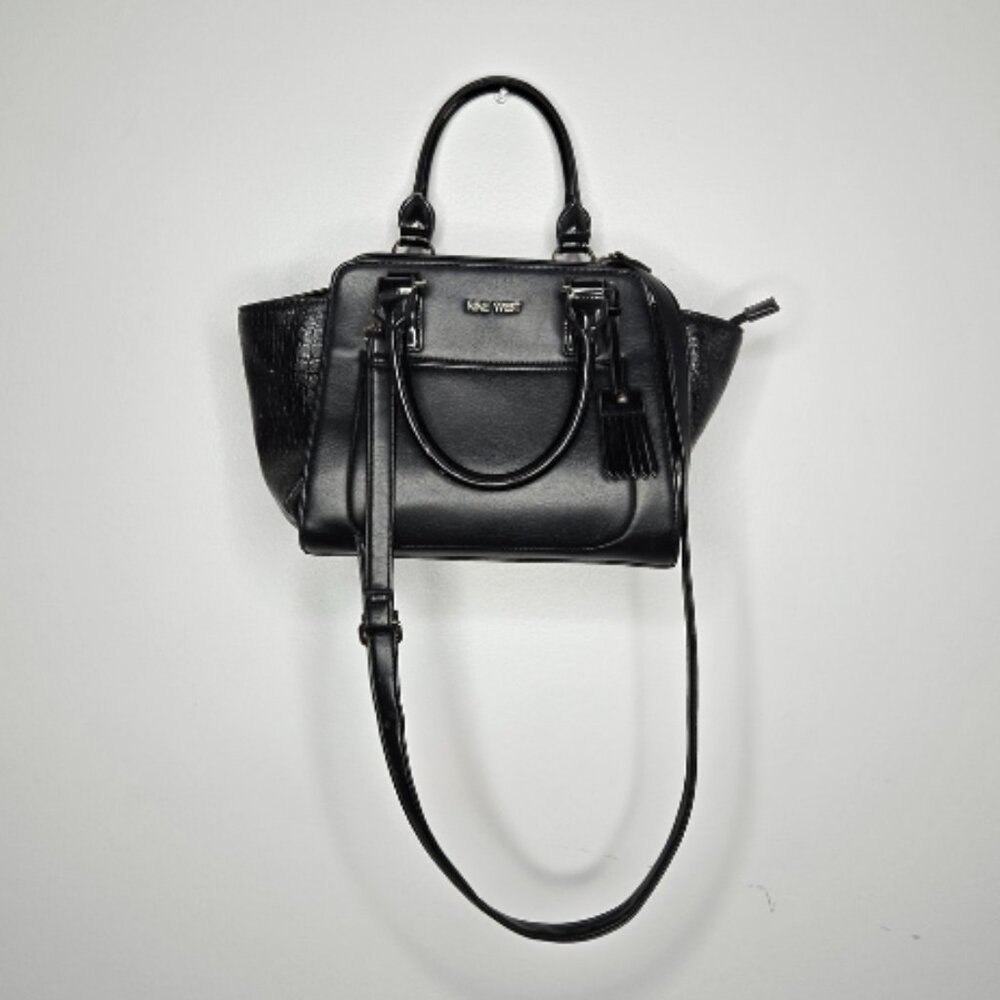 Nine West Black Satchel Bag | Crossbody & Tote | Faux Leather, Structured Style